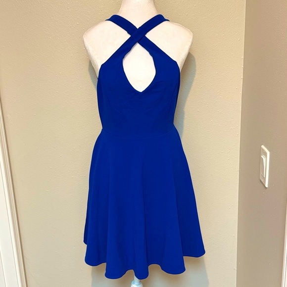 Lulus Royal Blue Skater Crossover Backless Strappy Fit and Flare Mini Dress Sz S - Picture 1 of 10